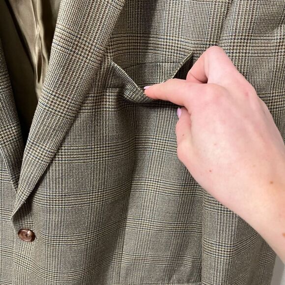 Ralph Lauren Men Brown Blazer 46R Tweed Plaid Wool Single Breast Silk Sport Coat - Picture 5 of 10